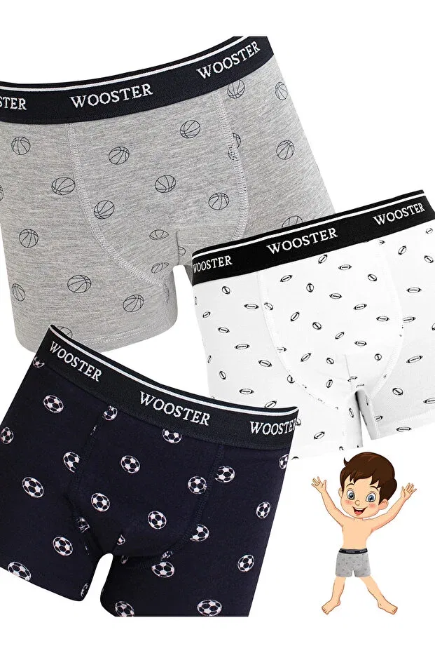 Детские боксеры для мальчиков с принтом Wooster, Gray-Blue-White — фото 3