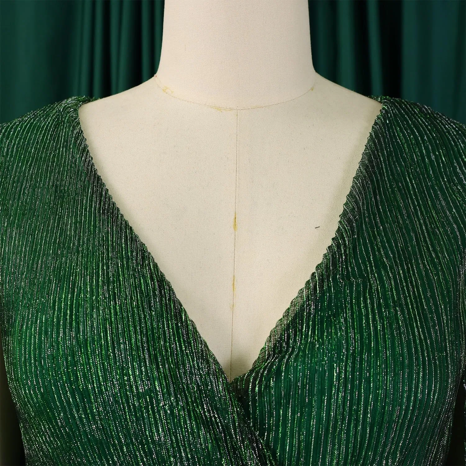 Женское коктейльное платье с V-образным вырезом и длинными рукавами, Dark Green — фото 3