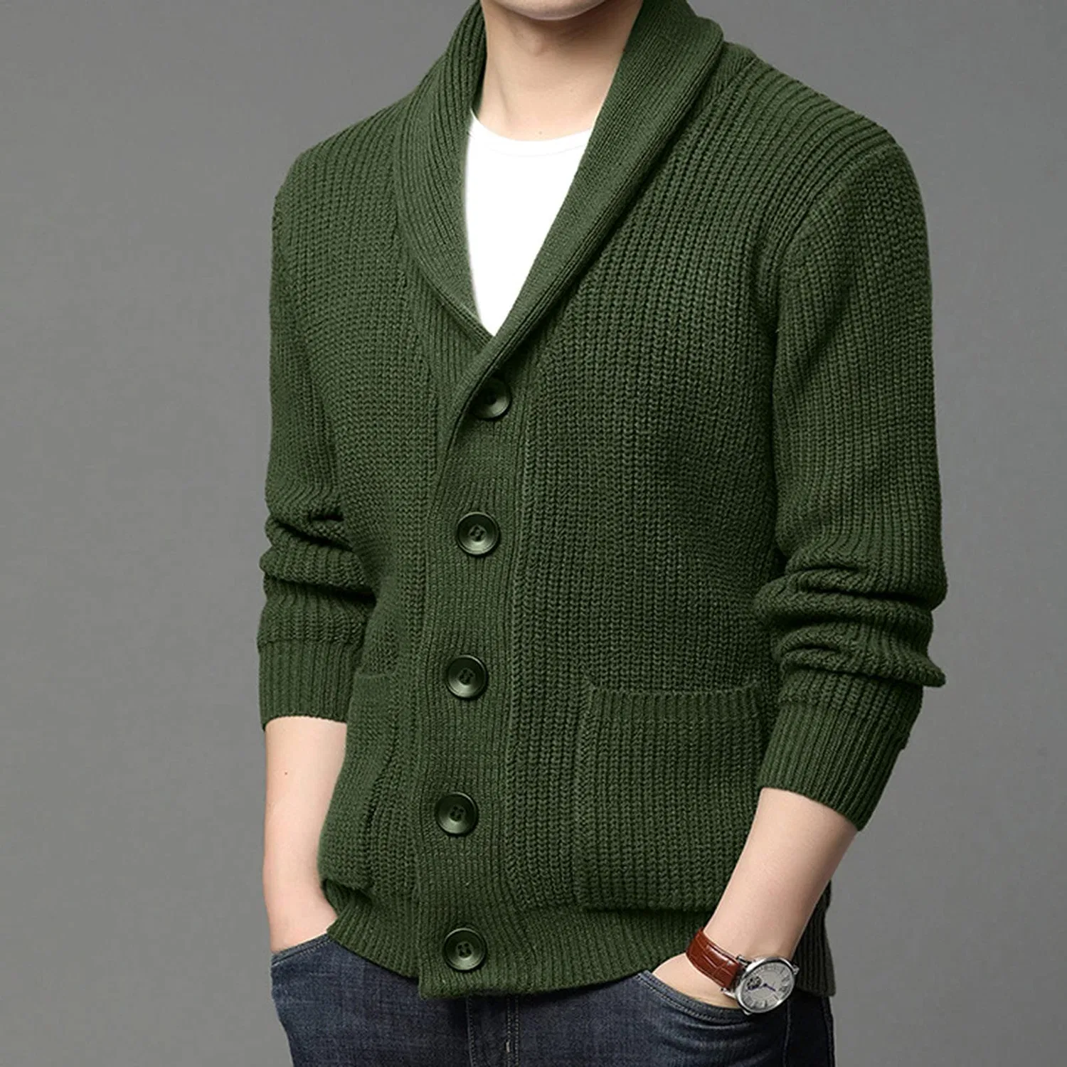 Мужская флисовая куртка с воротником-стойкой Teddy Fleece, Q02 Army Green — фото 2