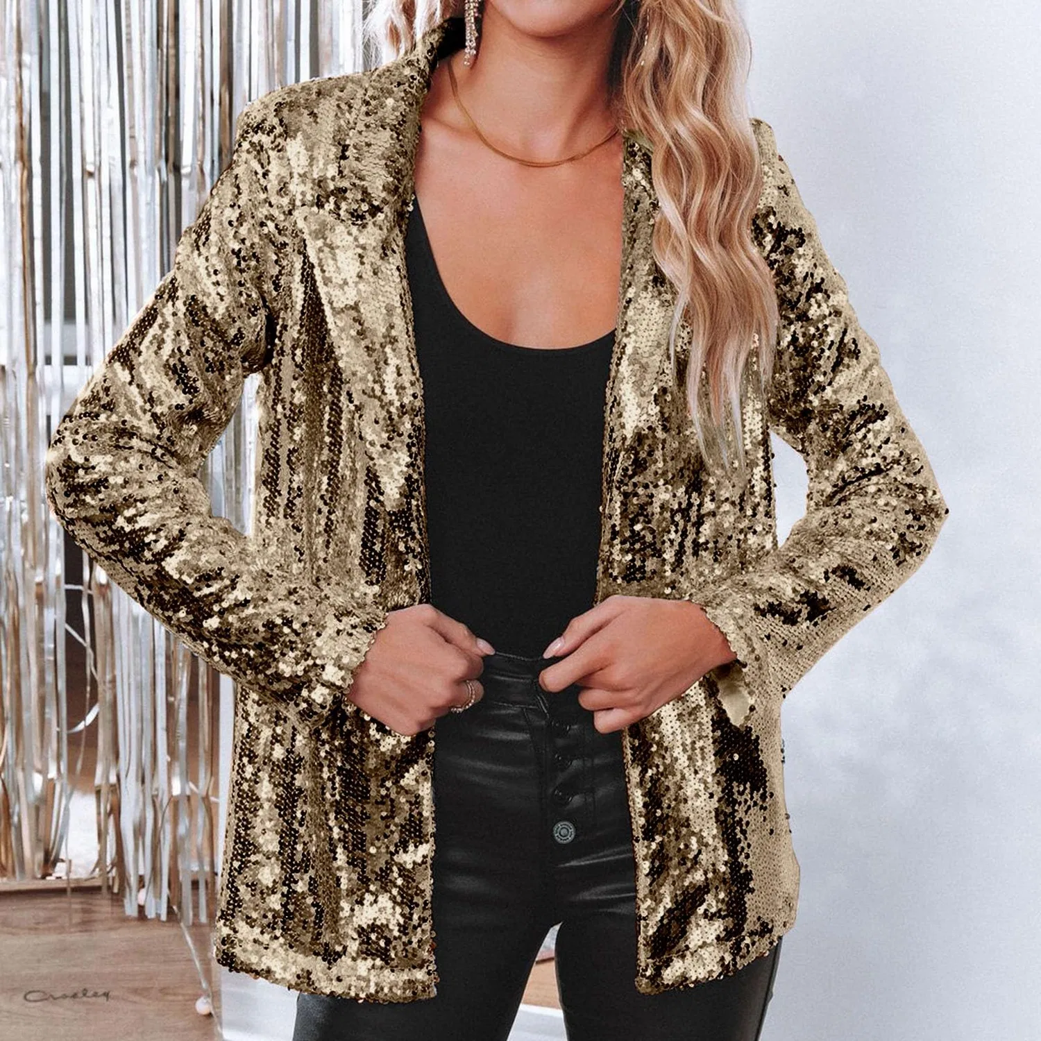 Женская куртка с блестками Donne Paillettes, Oro — фото 4
