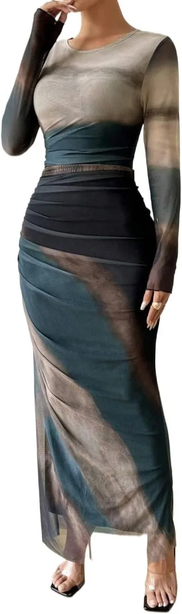 Женское макси-платье с рукавами Slimming Fit, Multicolor