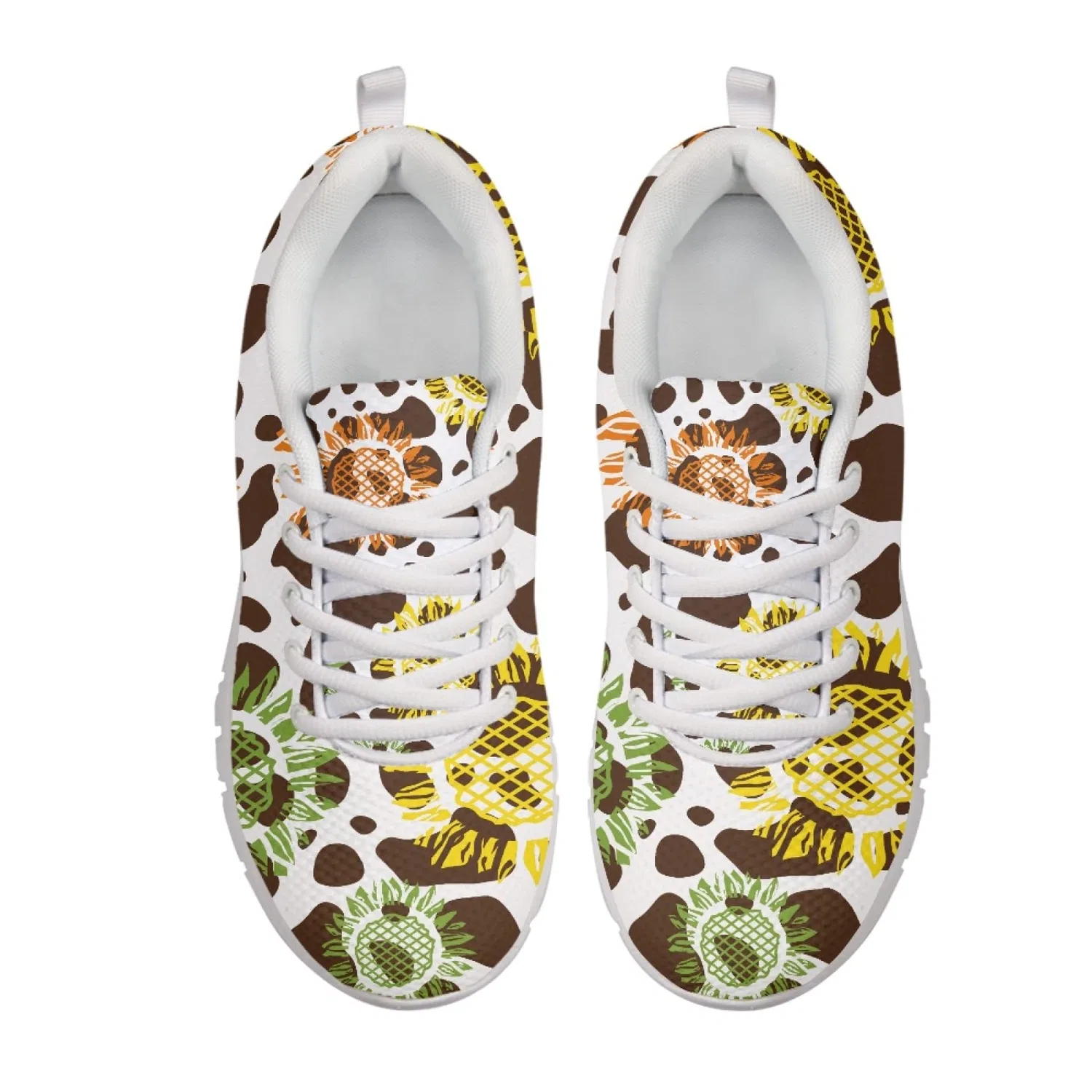 Детские кроссовки для девочек с принтом Paw Mushroom Sunflower Print Tie Dye Sports Shoes Kuiaobaty, Cow Print — фото 3
