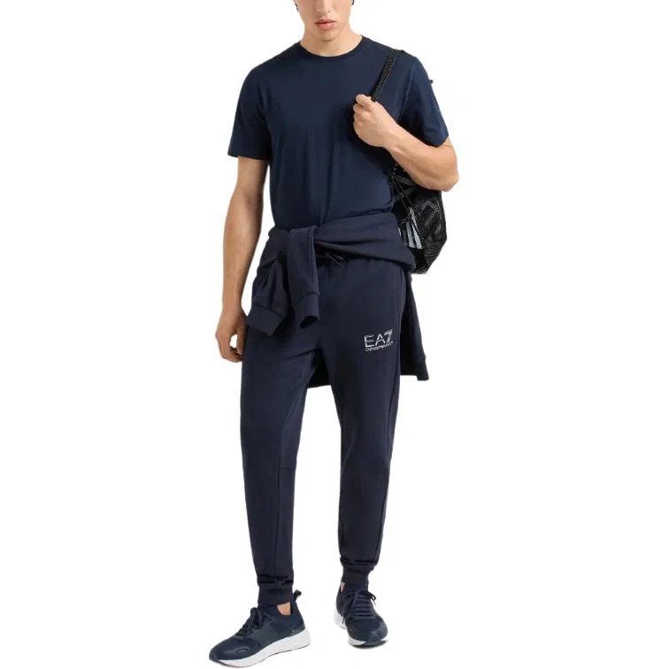 Мужская футболка с коротким рукавом с принтом EA7 Letter Logo Emporio Armani, Navy Blue — фото 3
