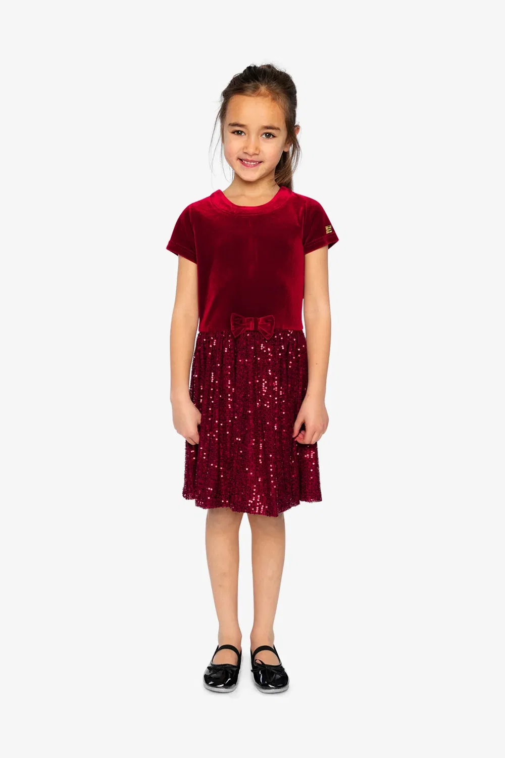 Детское платье с коротким рукавом и блестящей юбкой Christmas Couture Deux par Deux, Rouge — фото 2