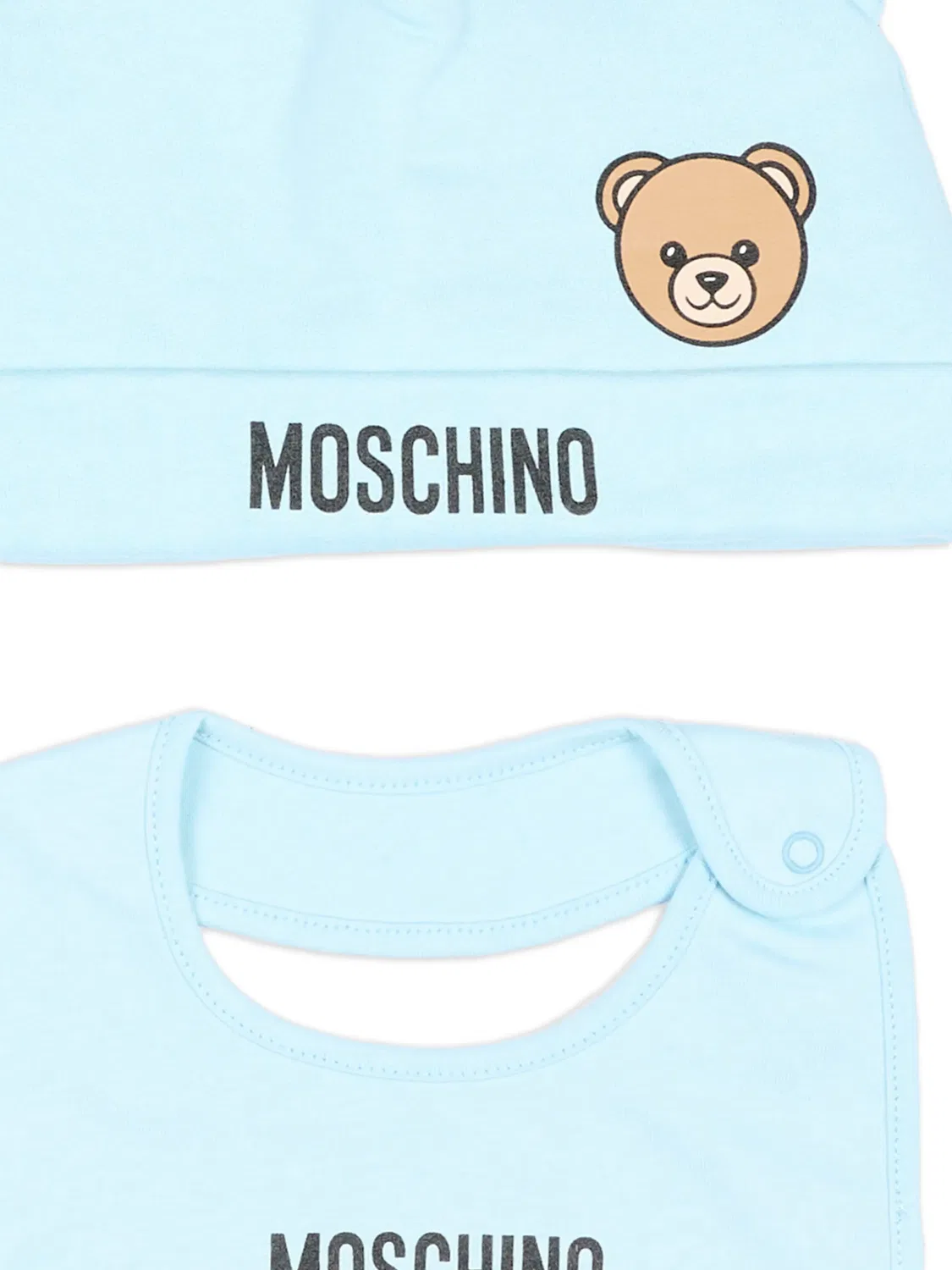 Комплект из шапки и нагрудника с принтом Teddy Bear Moschino Kids, синий — фото 4