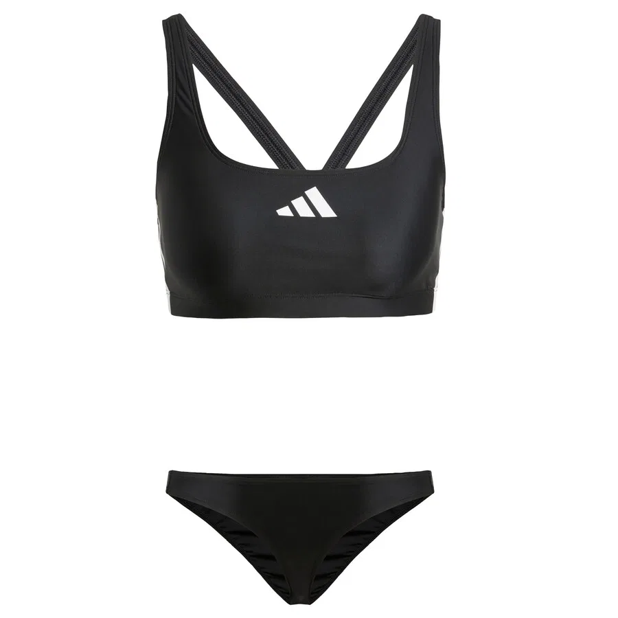 Спортивный купальник-бралетт ADIDAS PERFORMANCE с тремя полосками и V-образным вырезом на спине, черный