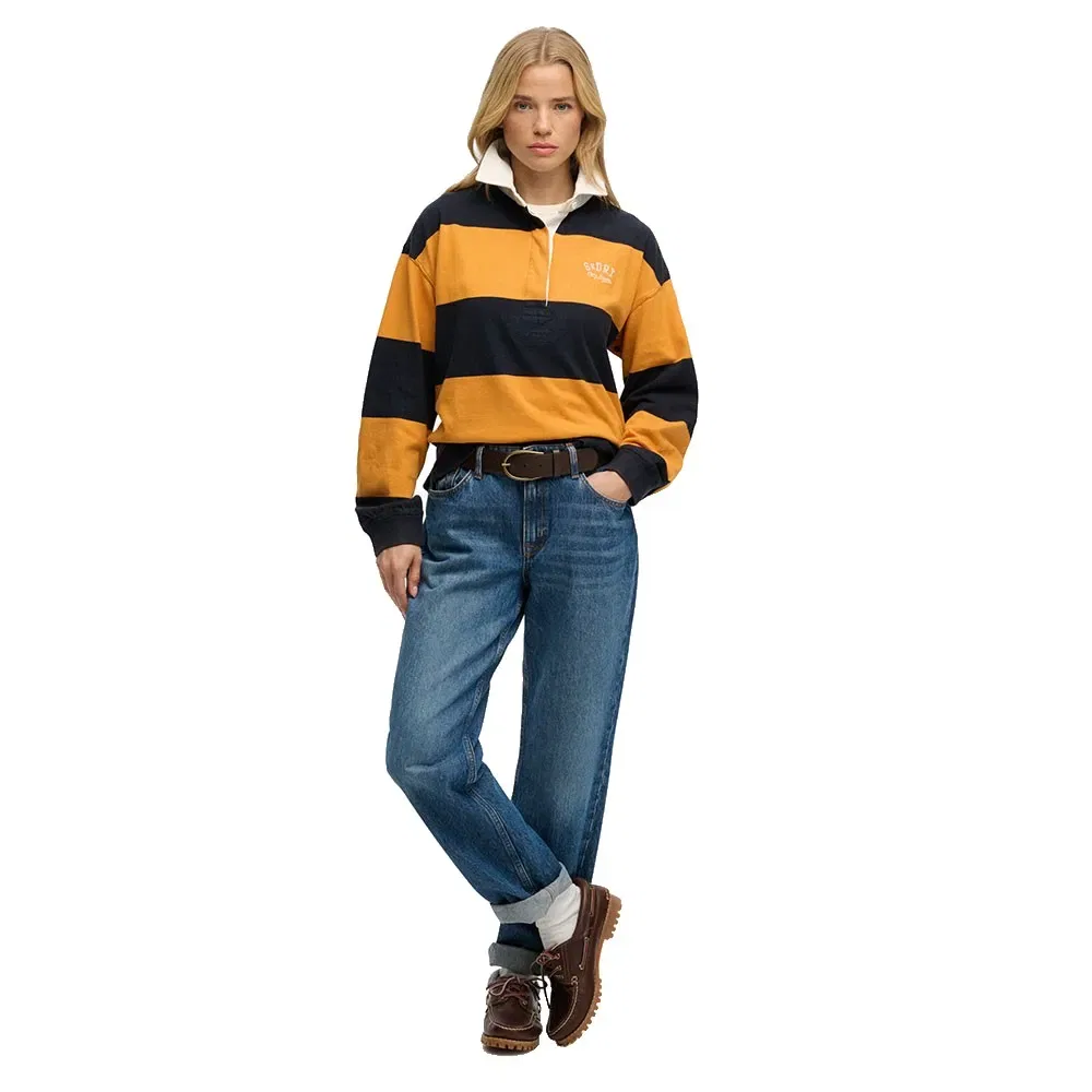 Лонгслив поло с полоской Superdry Heritage Stripe Rugby, желтый — фото 4