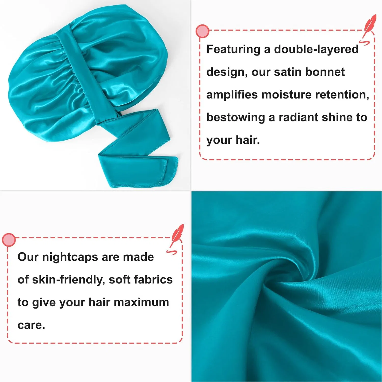 Шапочка для душа Satin Bonnet, BE BIGEDDIE, двойной слой, большой размер, A-04-Peacock Blue — фото 4