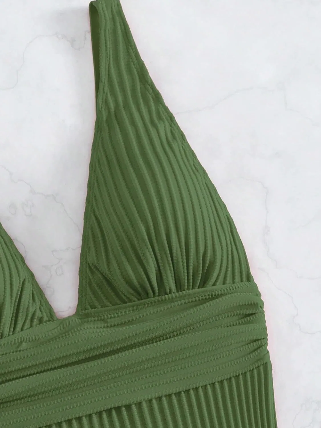 Женский слитный купальник монокини V-образным вырезом Slimming, Army Green — фото 4