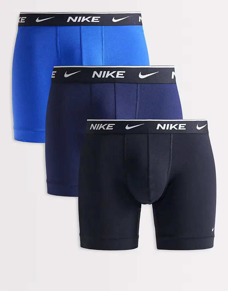 Боксеры-брифы хлопковые стретч 3 шт Nike Essential, черный/темно-синий/синий