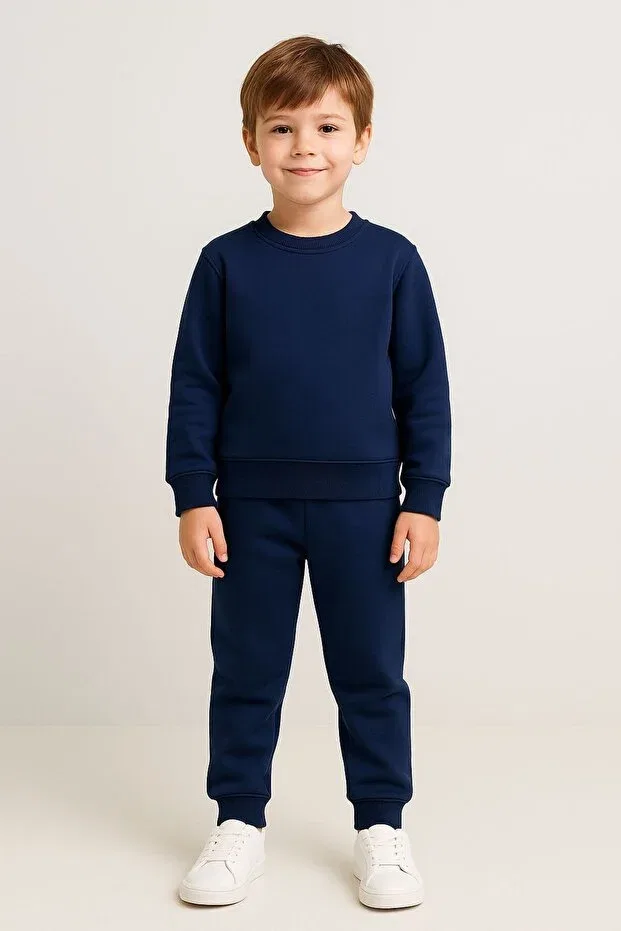Детский комплект из футера с капюшоном и брюк Ueskids, Navy Blue