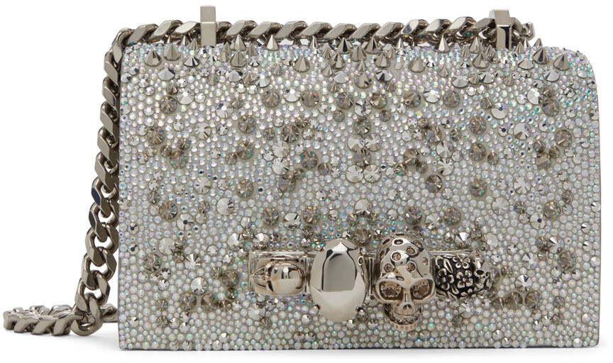 

Белая мини-сумка через плечо с драгоценными камнями Alexander McQueen, Белый, Белая мини-сумка через плечо с драгоценными камнями Alexander McQueen