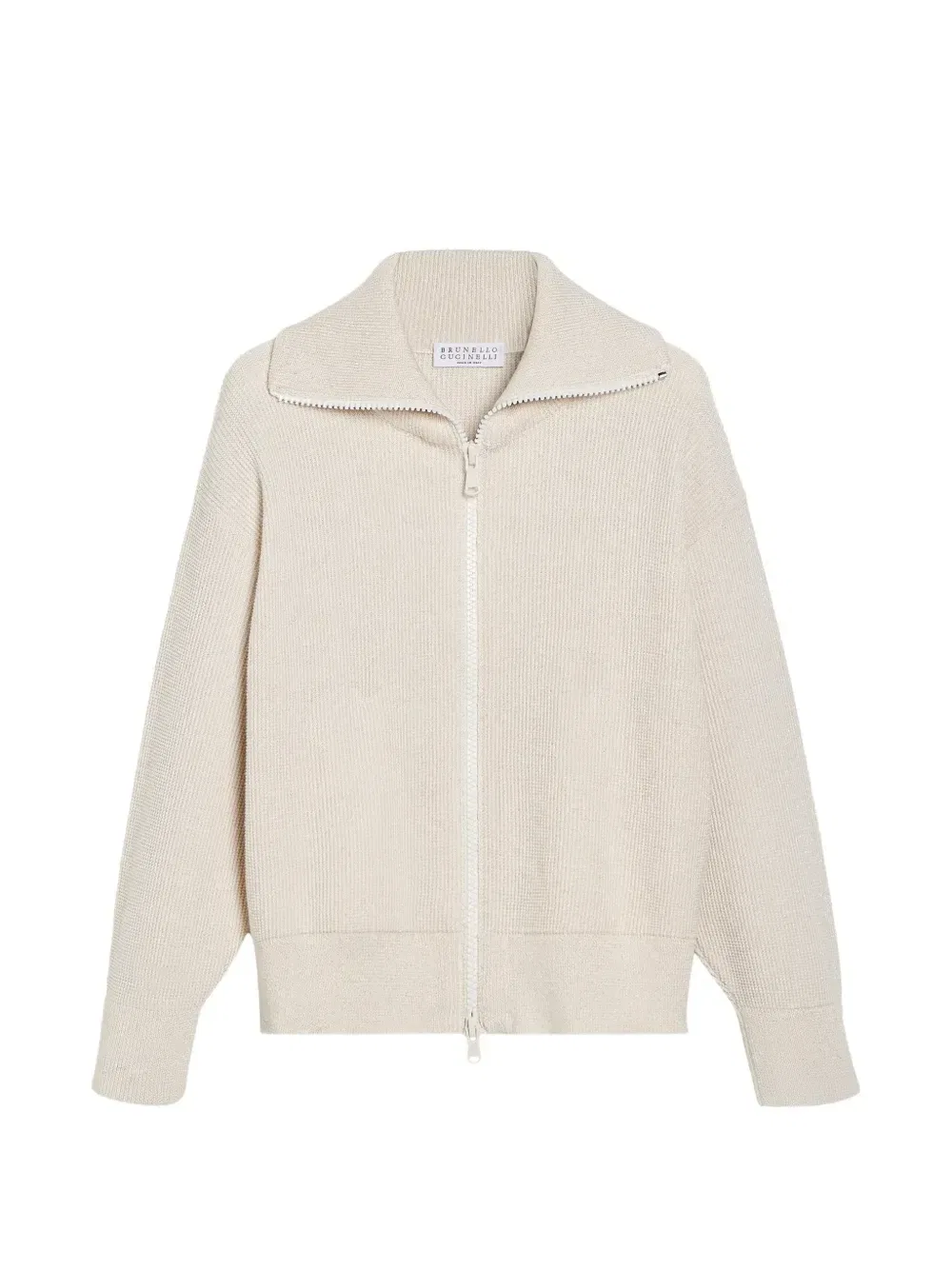 Кардиган в рубчик на молнии Brunello Cucinelli Kids, бежевый