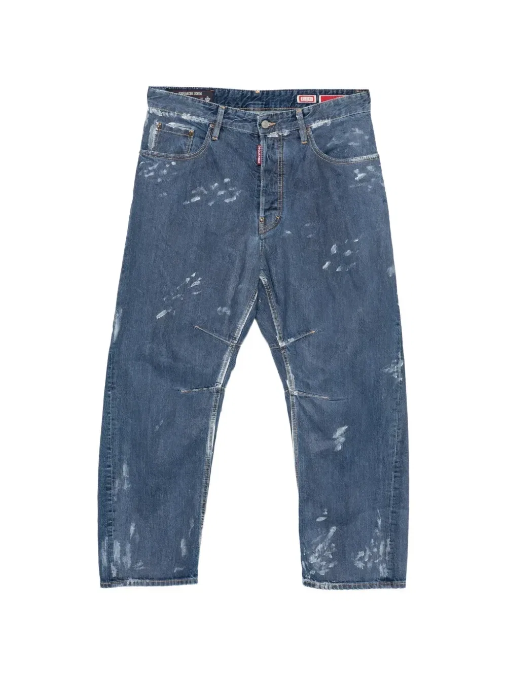 Кавайные джинсы с потертостями и брызгами краски DSQUARED2, синий