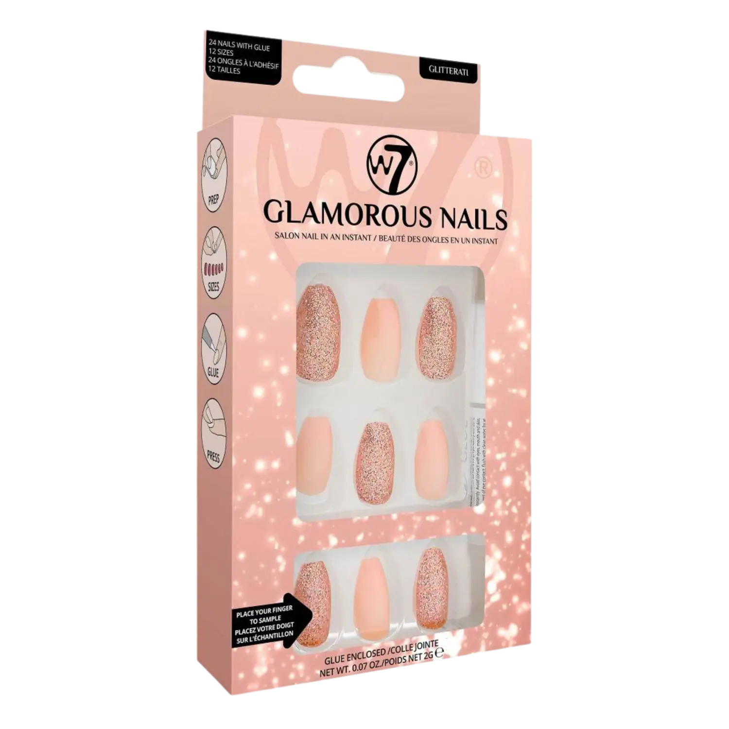 

W7 Glamorous Nails Искусственные ногти с блестками, 24 шт./1 упаковка