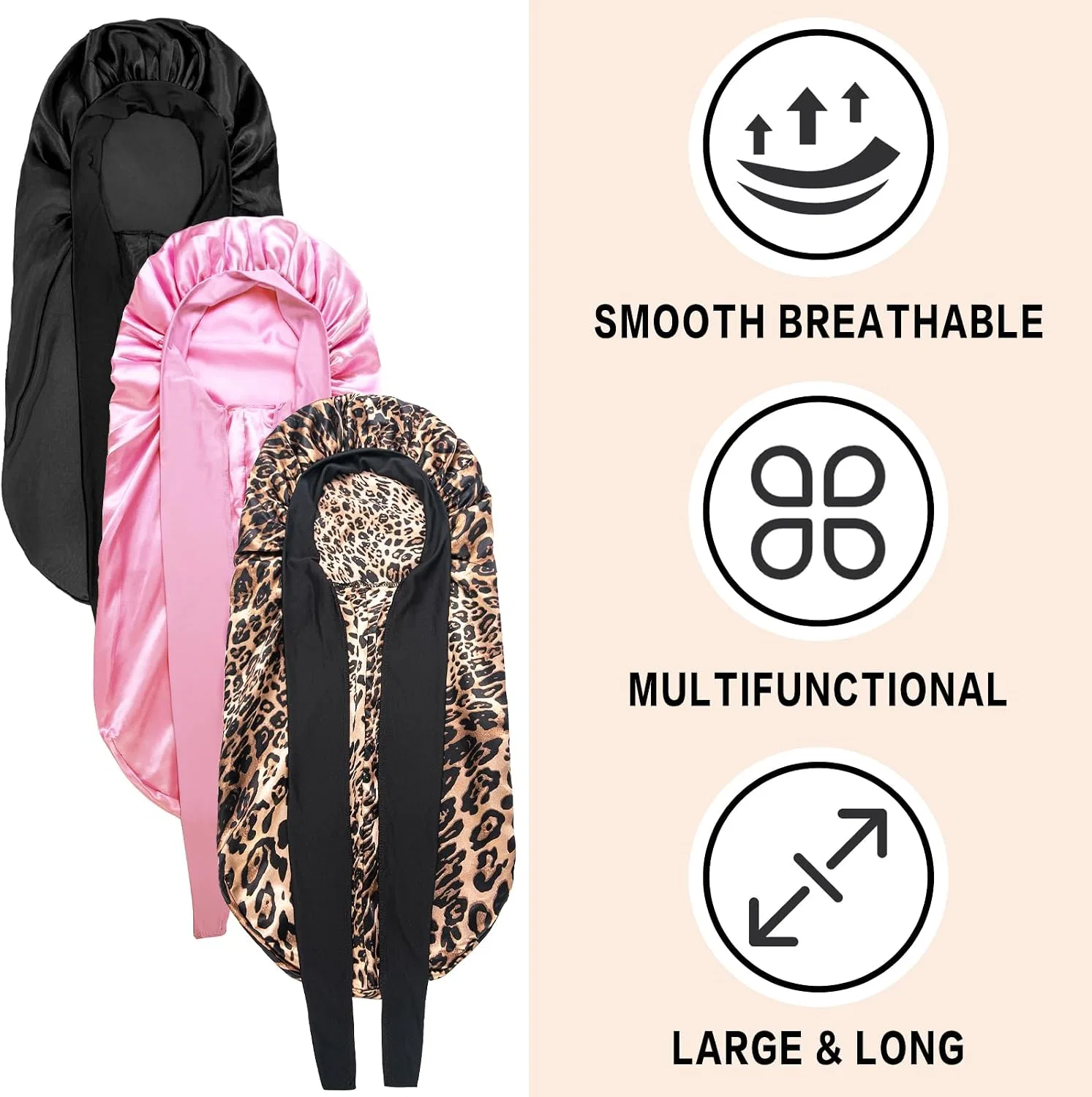 Шапочка для душа WOZUTUNT, 3 шт, набор, Black & Pink & Leopard — фото 4