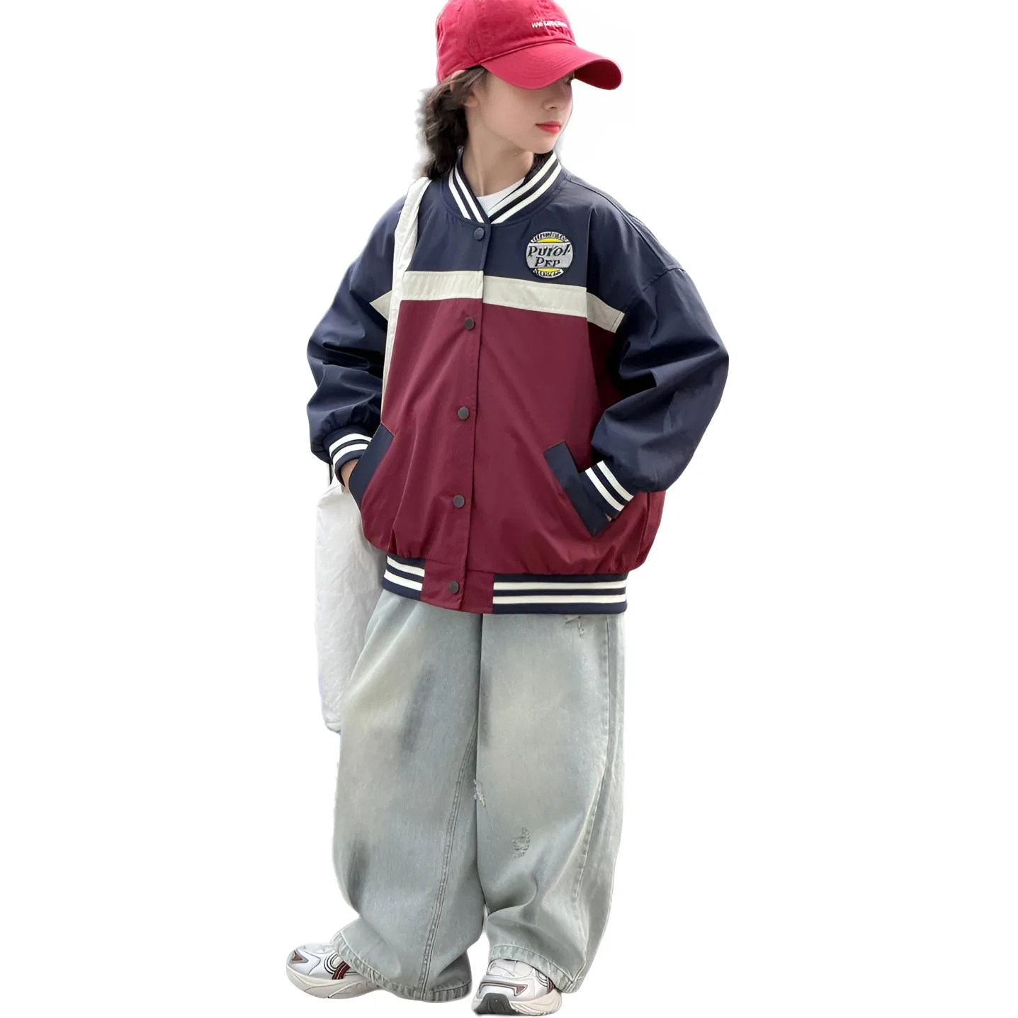 Детский спортивный комплект с бейсбольным воротником Burgundy Coat+Jeans MADALLO, Burgundy Coat+Jeans