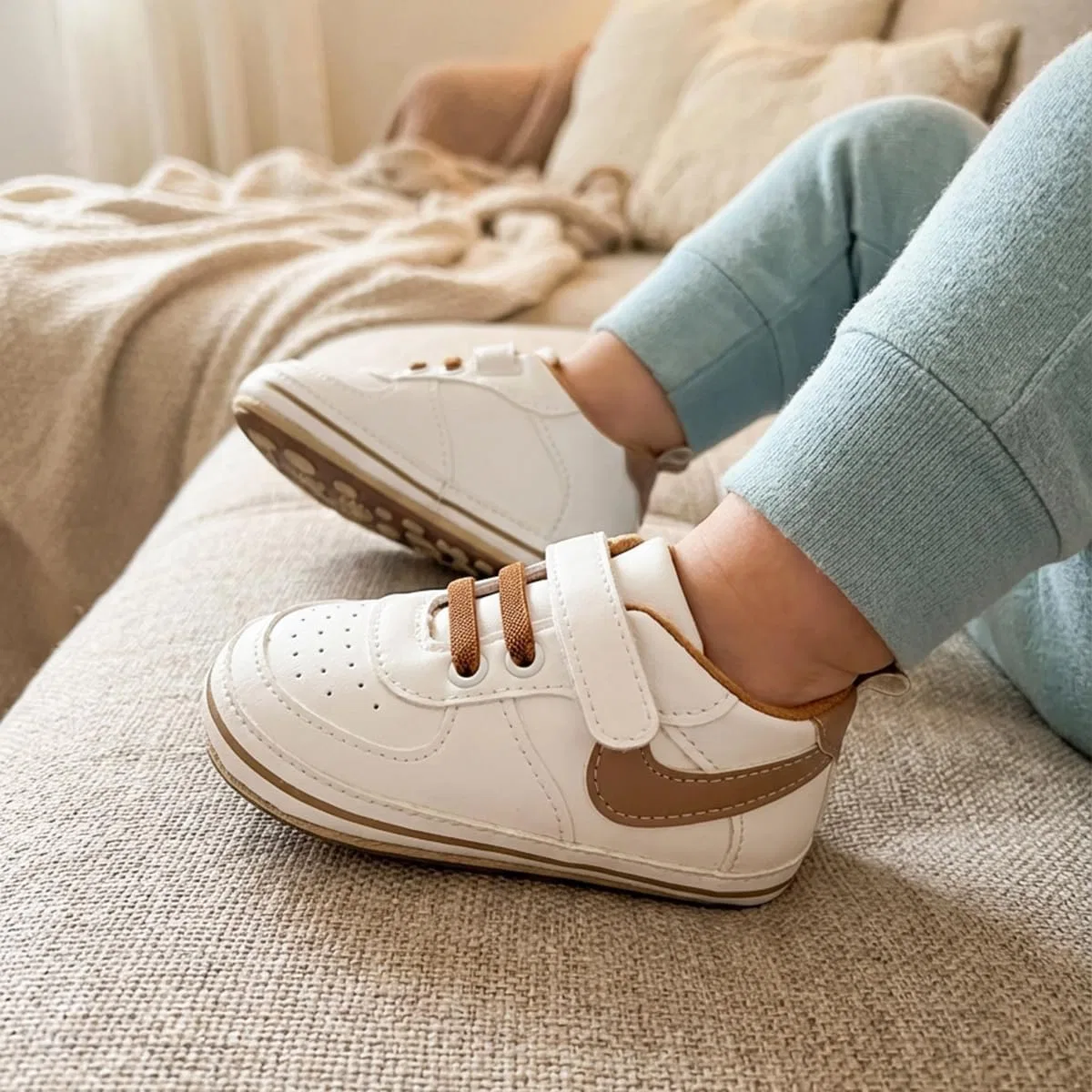 Детские кроссовки для мальчиков и девочек с мягкой подошвой ZogCowy, White Khaki — фото 2