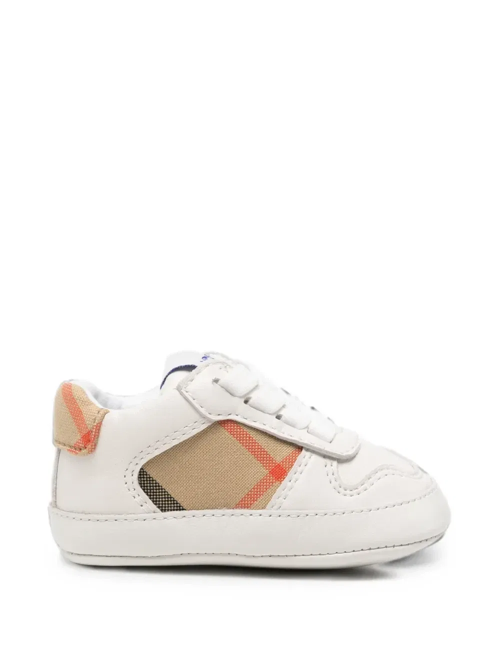 Кожаные кеды с клетчатыми вставками Burberry Kids, белый