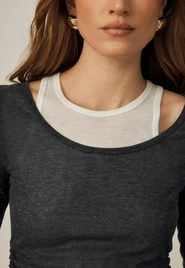 Топ с длинным рукавом, Regular fit, Regular fit - layered long sleeve top, Next, grey white, белый/серый — фото 3