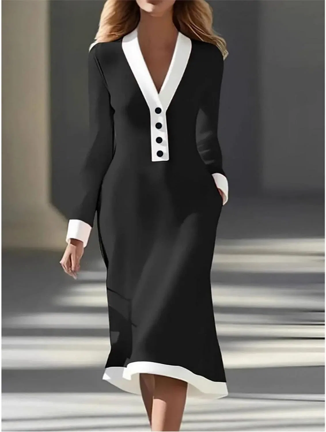Женское платье-карандаш с цветовой блокировкой Halter Neck, Black — фото 3