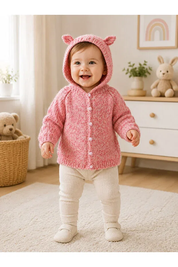 Детский вязаное кардиган с капюшоном Hobi Kafe, Pink