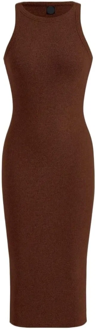 Женское облегающее платье миди Rib-Knit, Coffee Brown