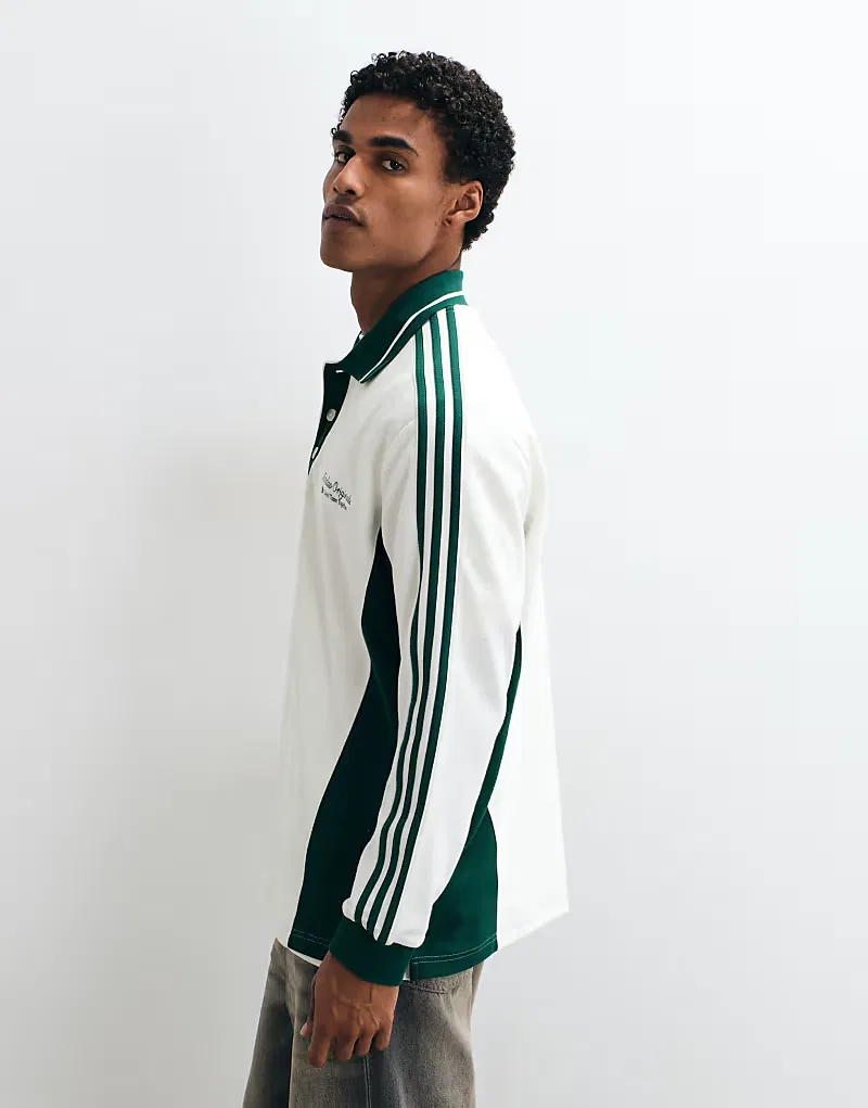 Поло с длинным рукавом Adidas Originals Sport Club, кремовый и зеленый — фото 3