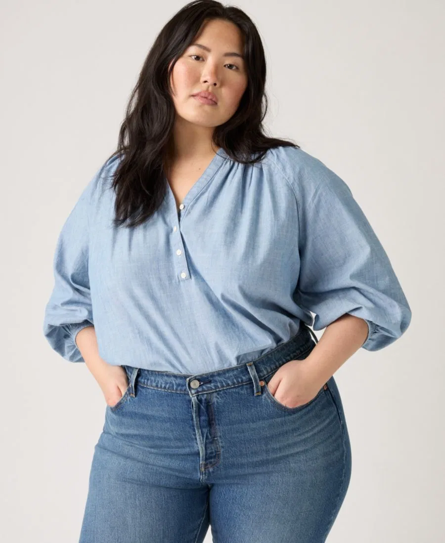Женский топ с V-образным вырезом с длиной 3/4 рукава Chambray Relaxed-Fit Reverie Cotton Levi's, Why Hello — фото 2