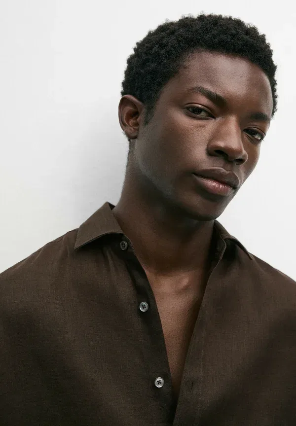 Рубашка из льна Massimo Dutti, темно-коричневый — фото 4