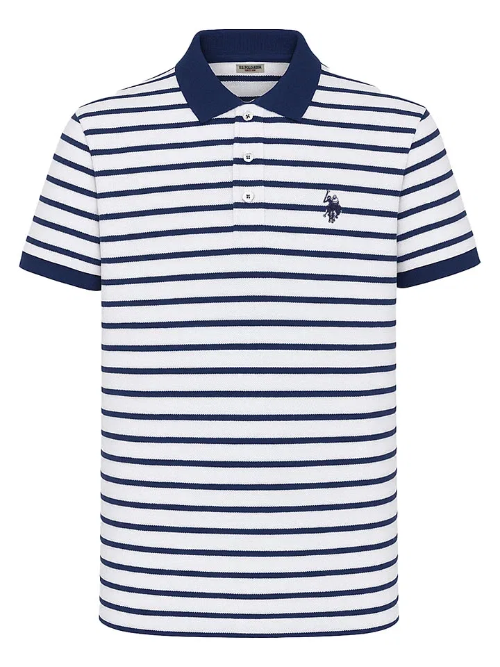 Мужское поло в полоску U.S. Polo Assn., White/Dark Blue