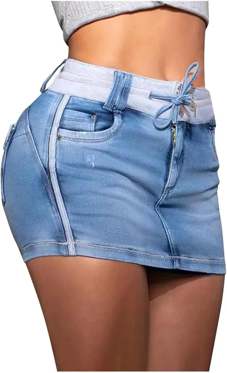 Женская джинсовая юбка-шорты высокая талия Plus Size, Blue