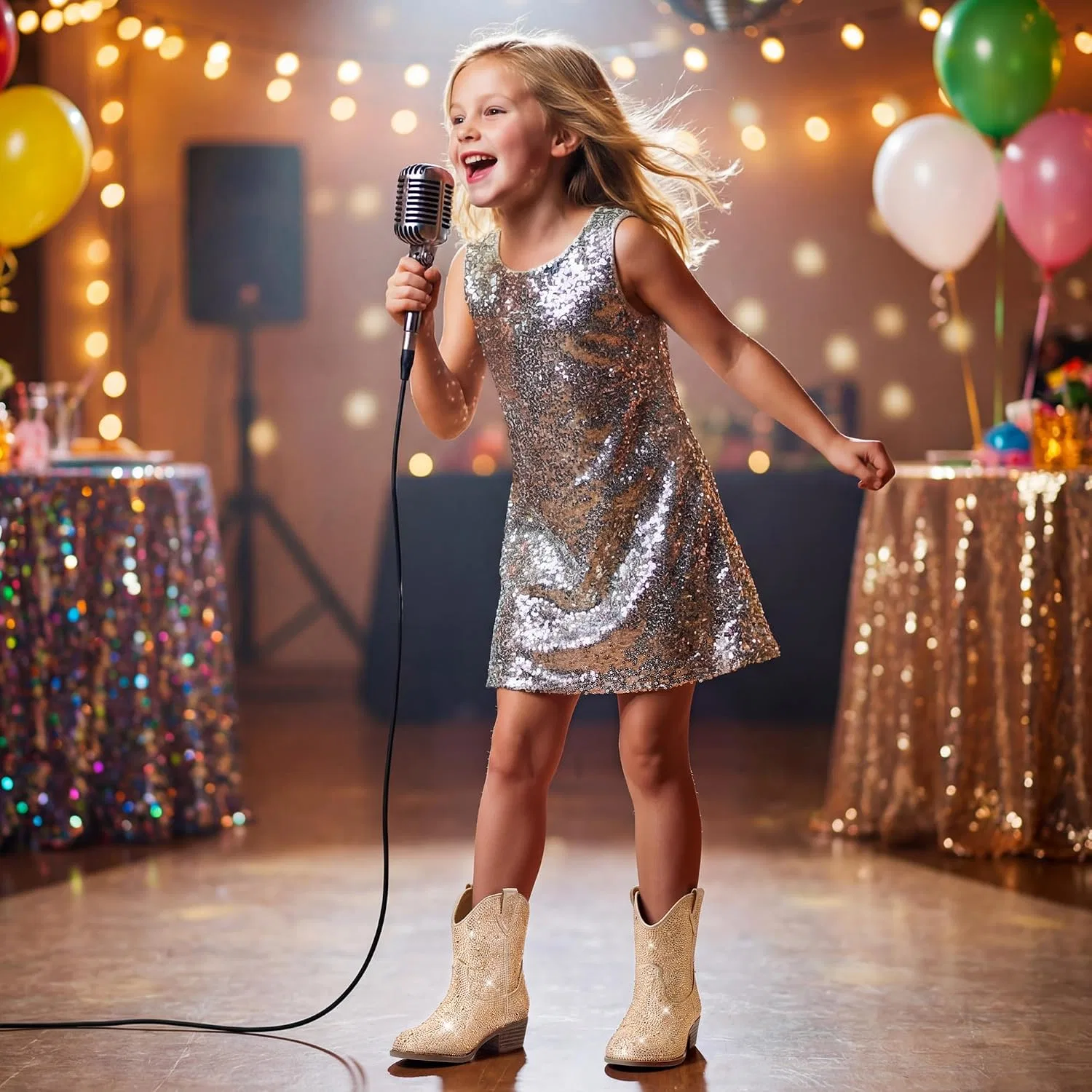 Детские сапоги для девочек с принтом Cowgirl Boots Motasha, Champagne — фото 3