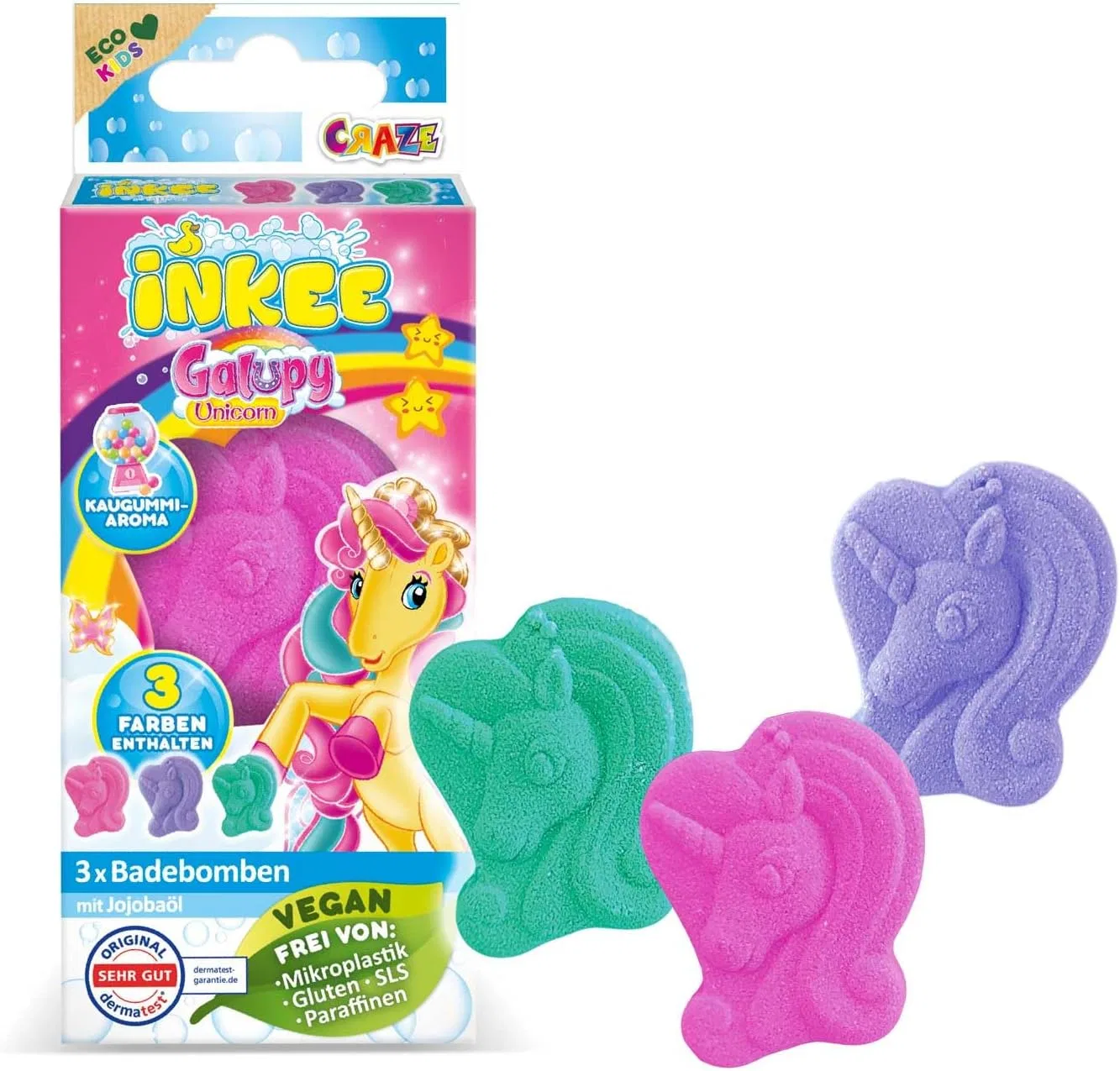 Бомбочки для ванны Galupy Mini Pack, INKEE, 3x15g, Purple/Pink/Turquoise