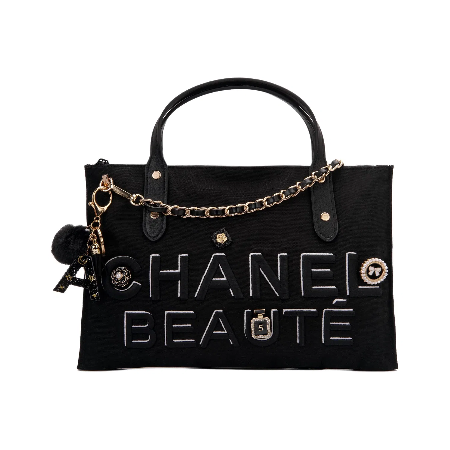 Женская косметичка с принтом Paris Encounter, хлопковая, CHANEL, Black — фото 2