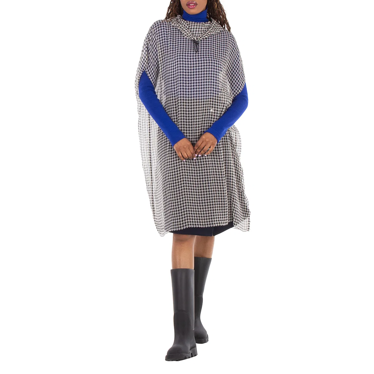 Платье с капюшоном из шелка Monochrome Houndstooth Hooded Dress Burberry, Monochrome Ip Pttn — фото 2