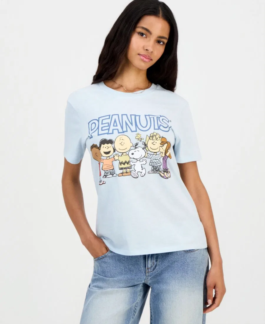 Футболка с круглым вырезом и принтом Peanuts, модель Friends Graphic-Print Peanuts, Baby Blue