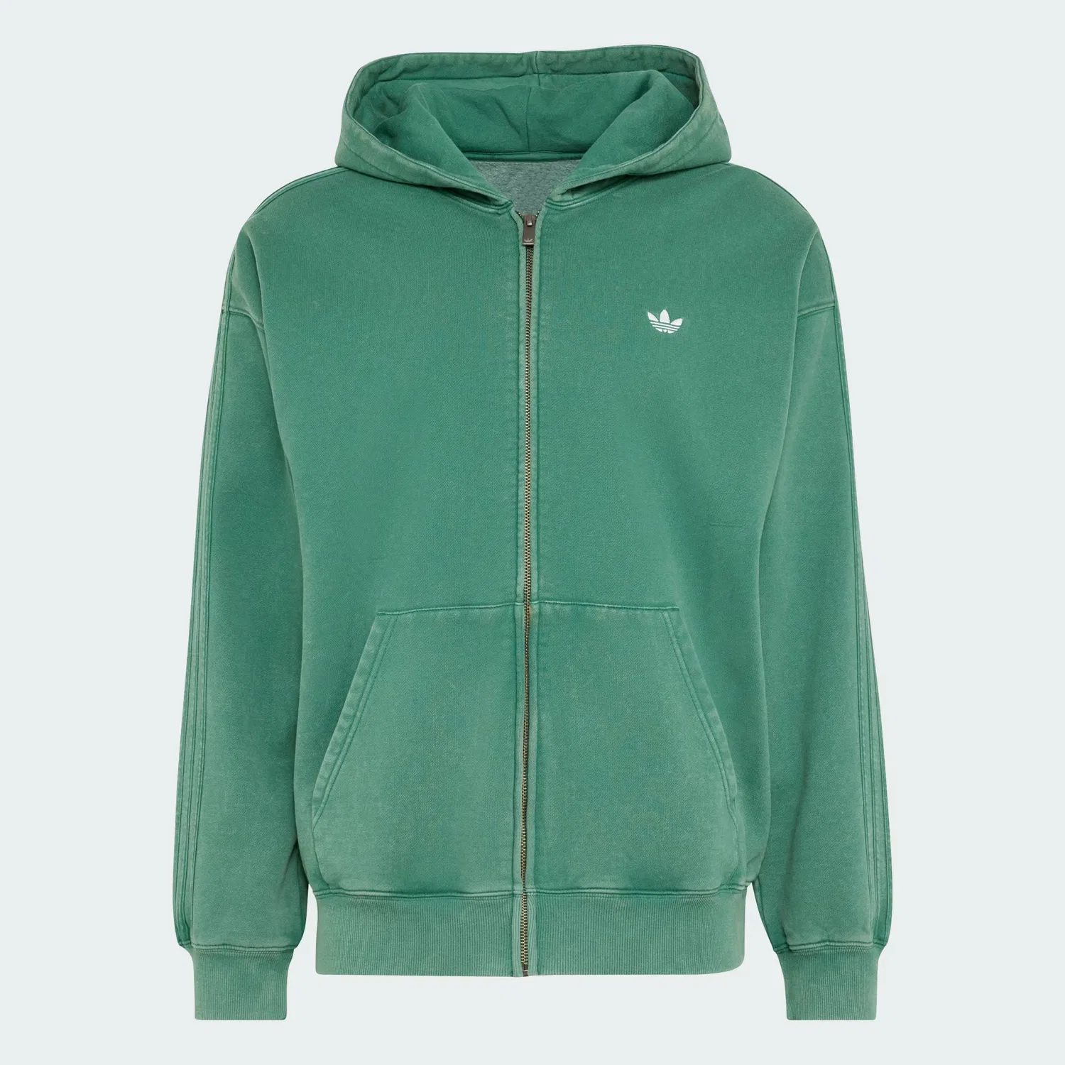 Мужское худи на молнии с капюшоном свободного кроя Trefoil Essentials Washed Adidas Originals, темно-зеленый — фото 4