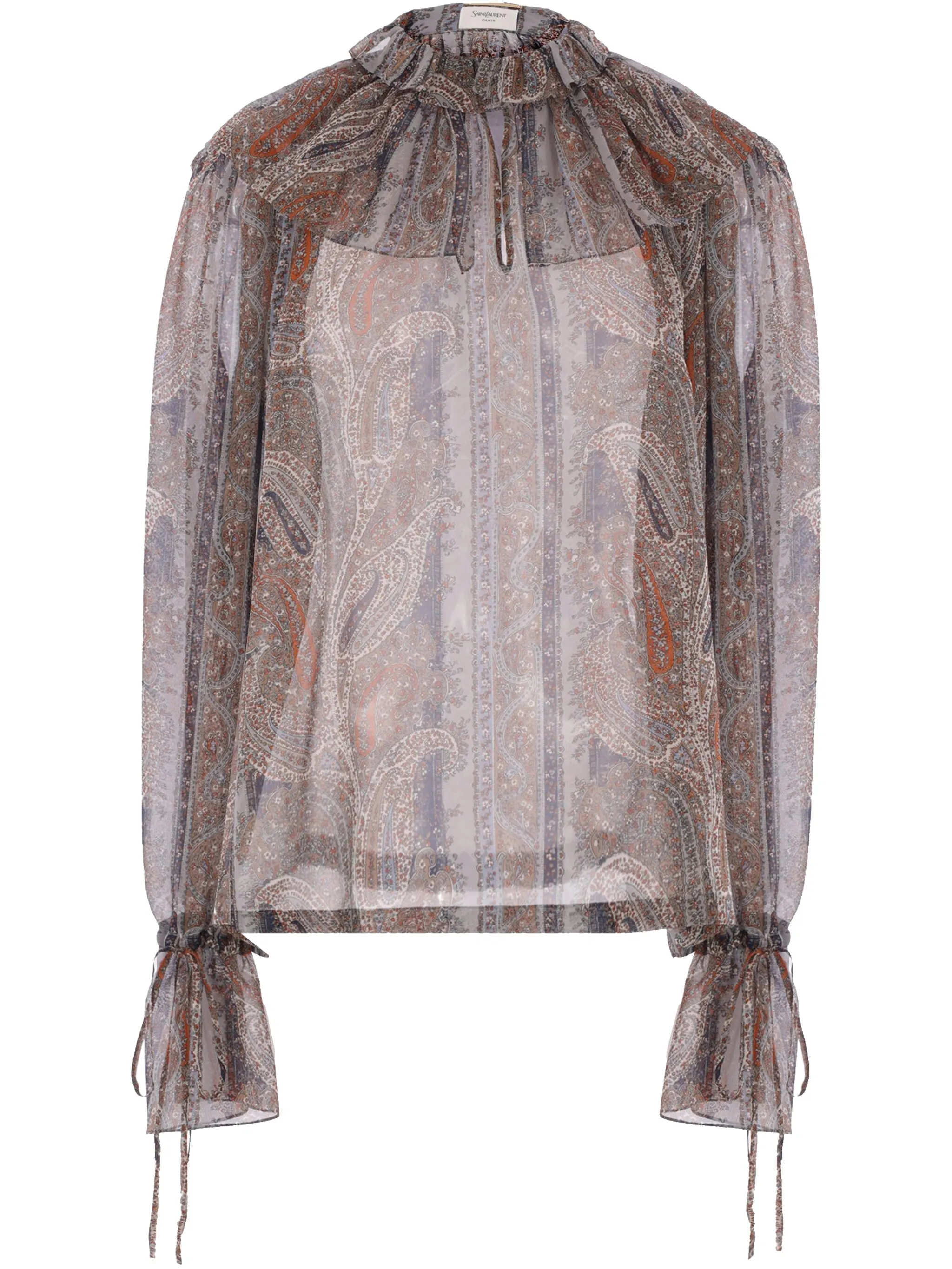 

Шелковая блузка с принтом пейсли Saint Laurent, бежевый
