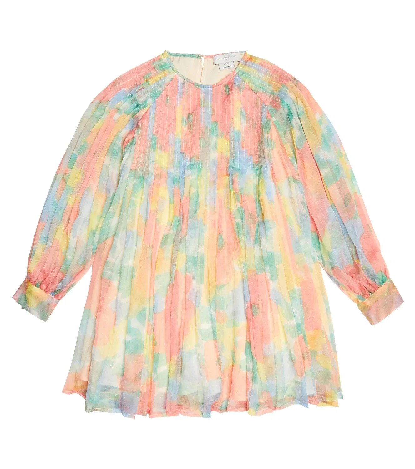 Шелковое платье из жоржета с цветочным узором Stella McCartney Kids, черный