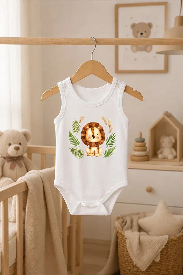 Детское боди без рукавов Lion Printed Bebeqon, White — фото 2