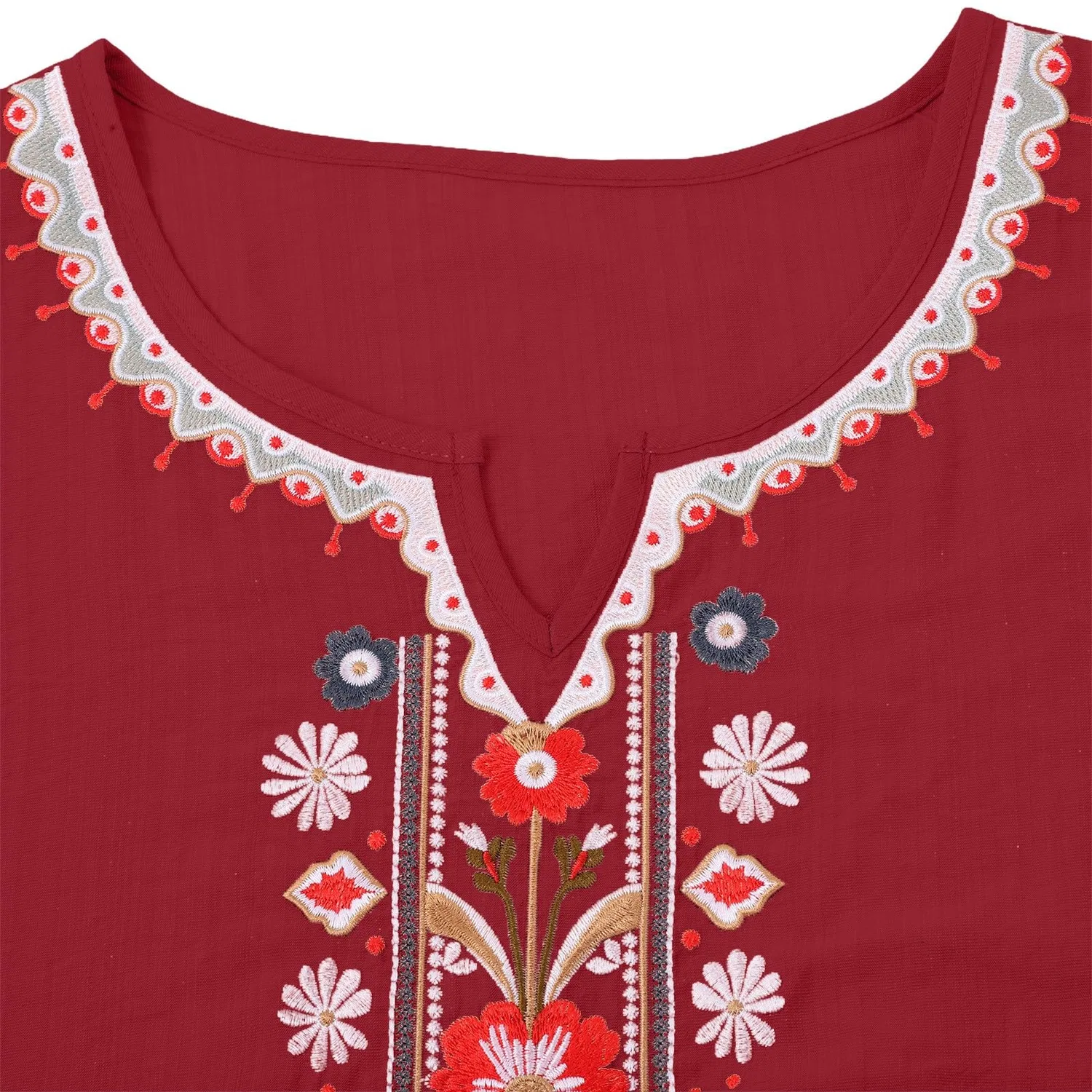 Женская блуза с принтом Women Linen Shirt 3/4 Sleeves Casual Vintage Floral Embroidery Print Chinese Shirts Summer Boho Tops Comfortable Blouses for Women, Z06-red — фото 3