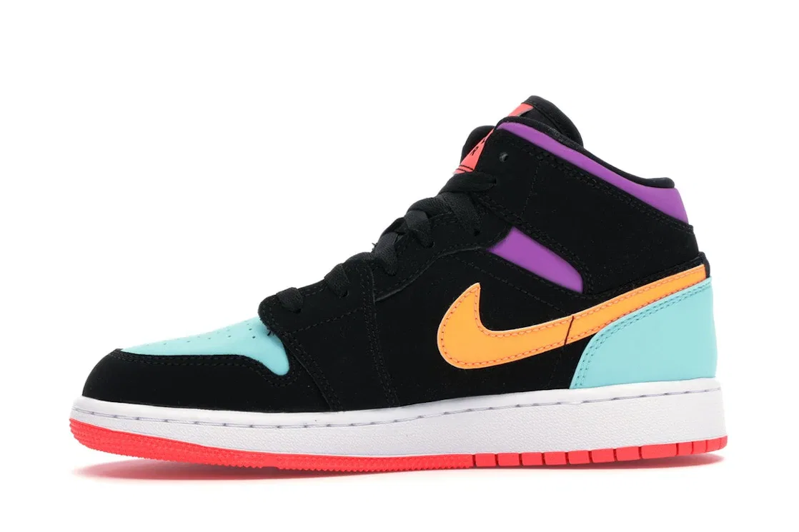 Детские кроссовки с многоцветным трикотажем Jordan 1 Mid, Black/Multi-Color — фото 3