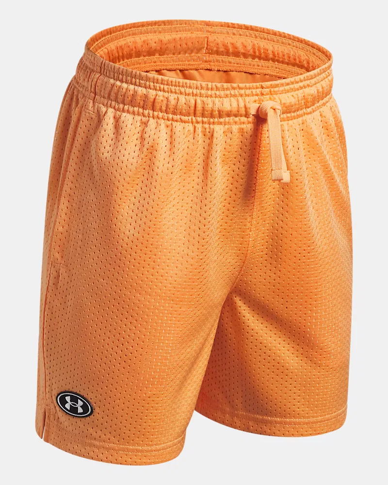 Детские шорты длиной 12 см с дышащей сеткой UA Icon Mesh UnderArmour, Orange Bloc/White — фото 3