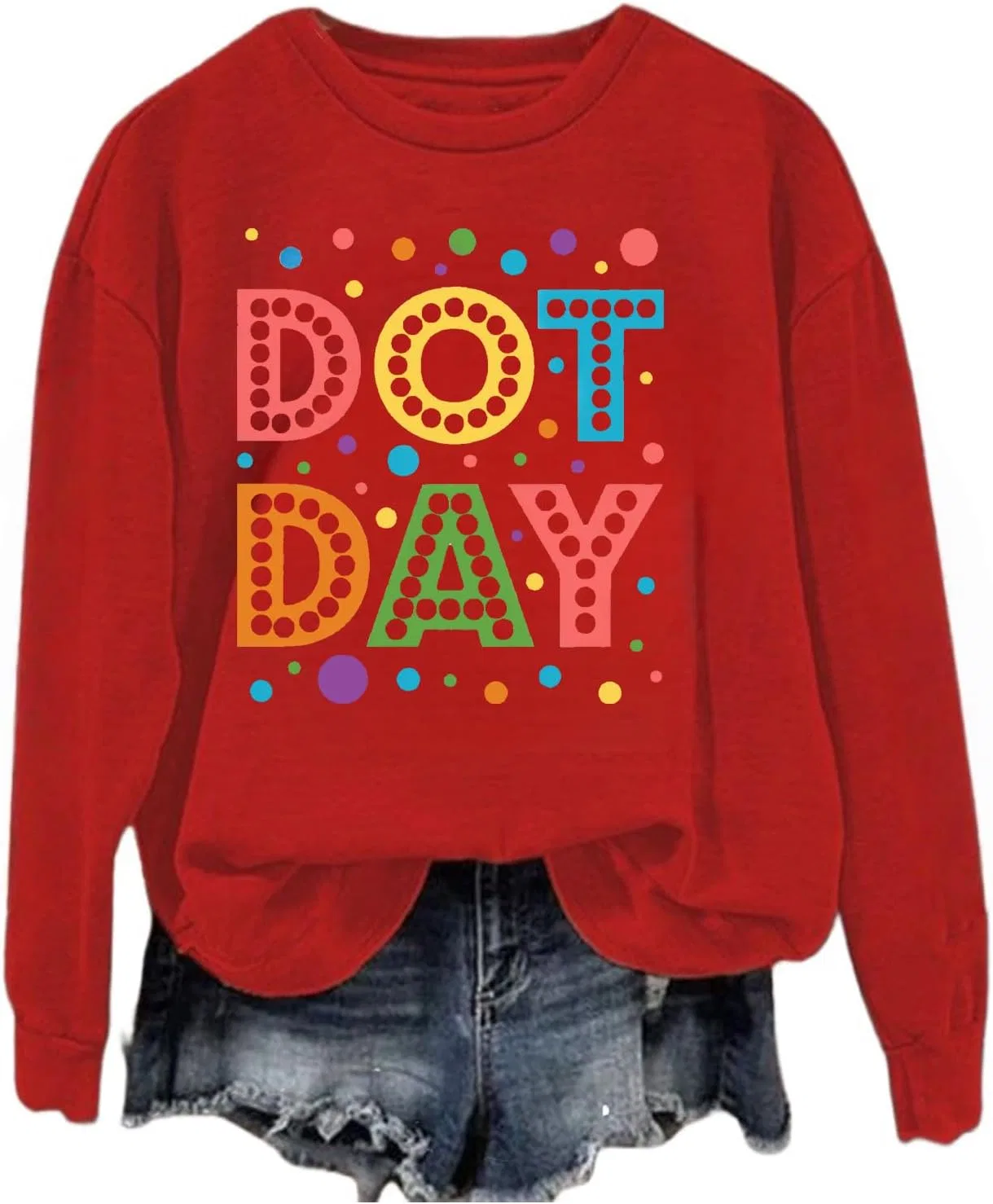 Женский свитшот с принтом, Dot Day, красный