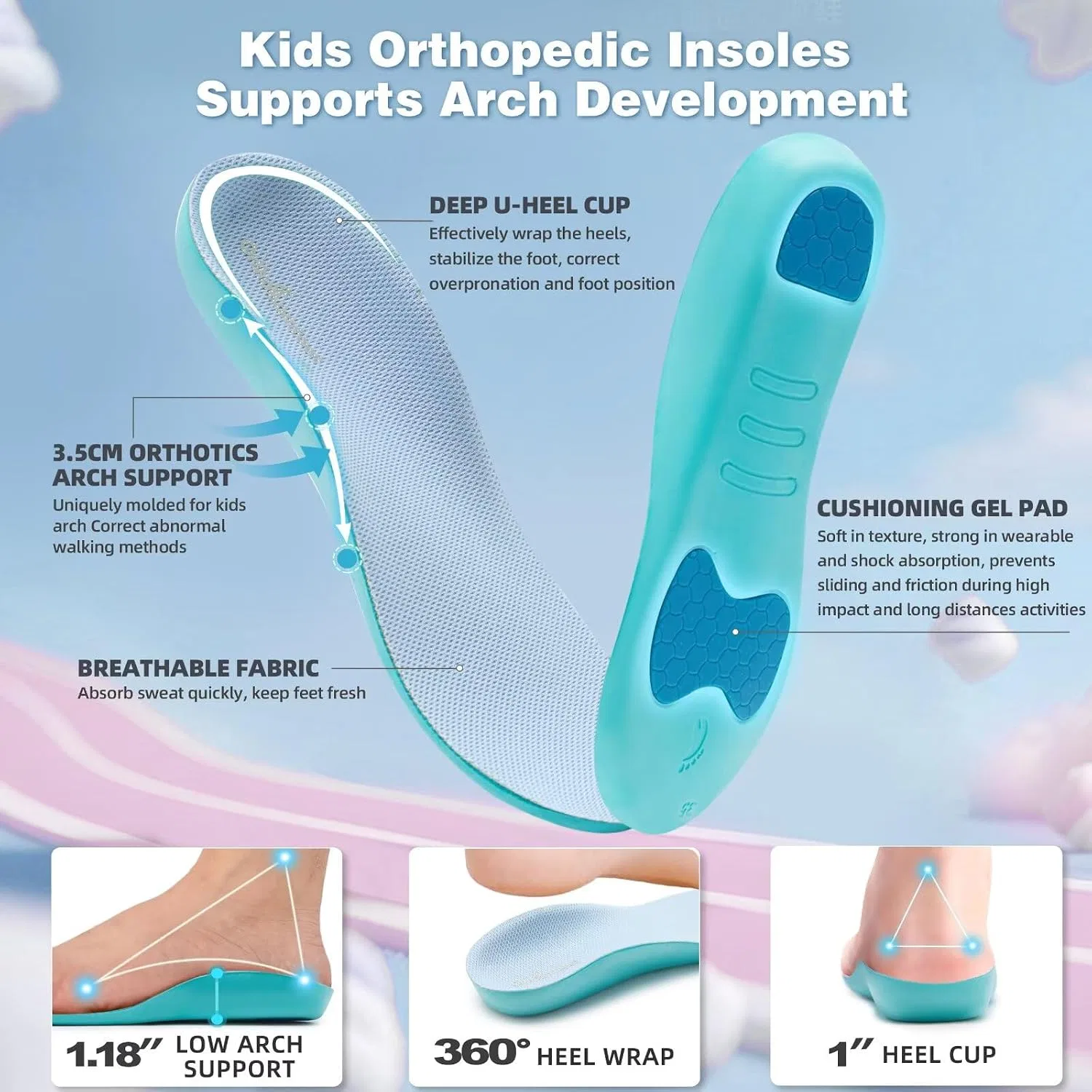 Детские ортопедические кроссовки для девочек OrthoComfoot, Pink — фото 3