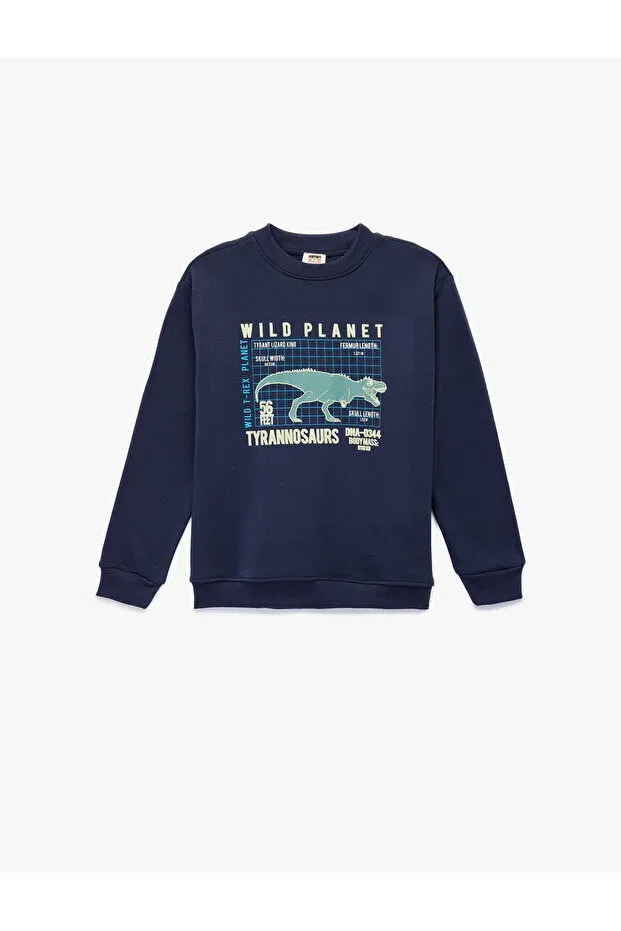 Детские свитшот для мальчиков с принтом Dinosaur Printed Koton, Navy Blue