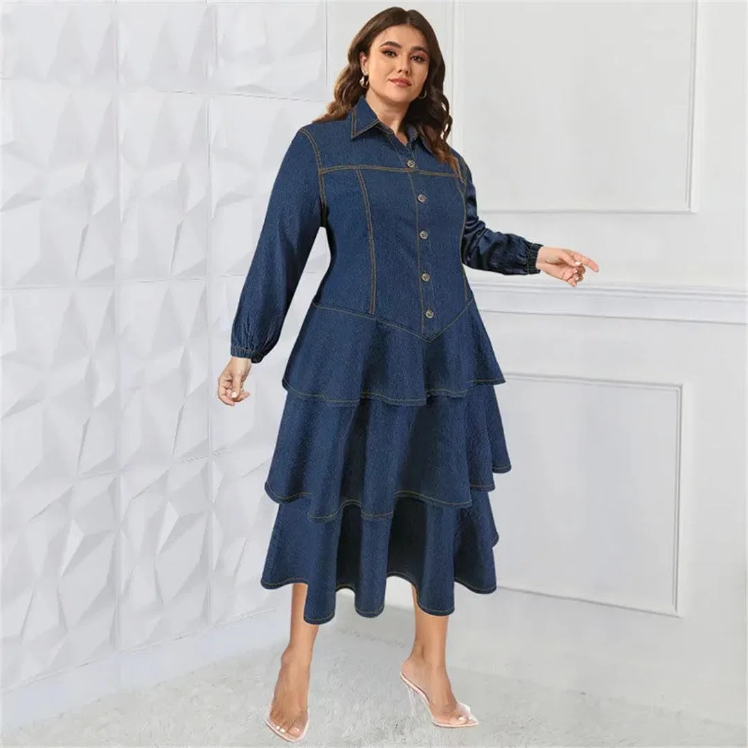 Женское джинсовое платье с пуговицами Long Sleeve Denim Dress, Blue — фото 4