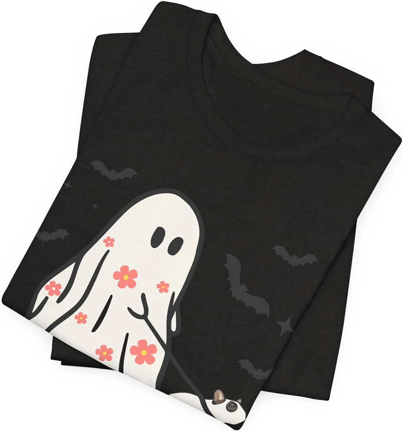 Футболка с принтом Halloween Ghost & Rat Bella Canvas 3001, Black Heather — фото 3
