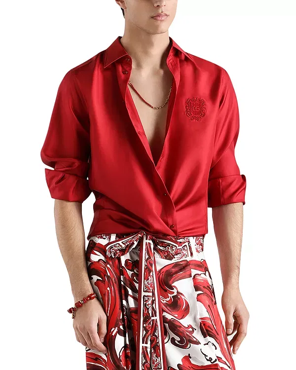Мужская рубашка с принтом из шелка Dolce & Gabbana, Bright Red